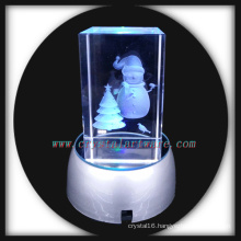 customized image 3d laser enrgaved crystal snowman with led base